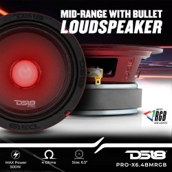 (C-AV-SP) DS18 RGB 6.5" 500W Mid-Range Loudspeaker with RGB LED Lights, Pair [‎PRO-X6.4BMRGB]