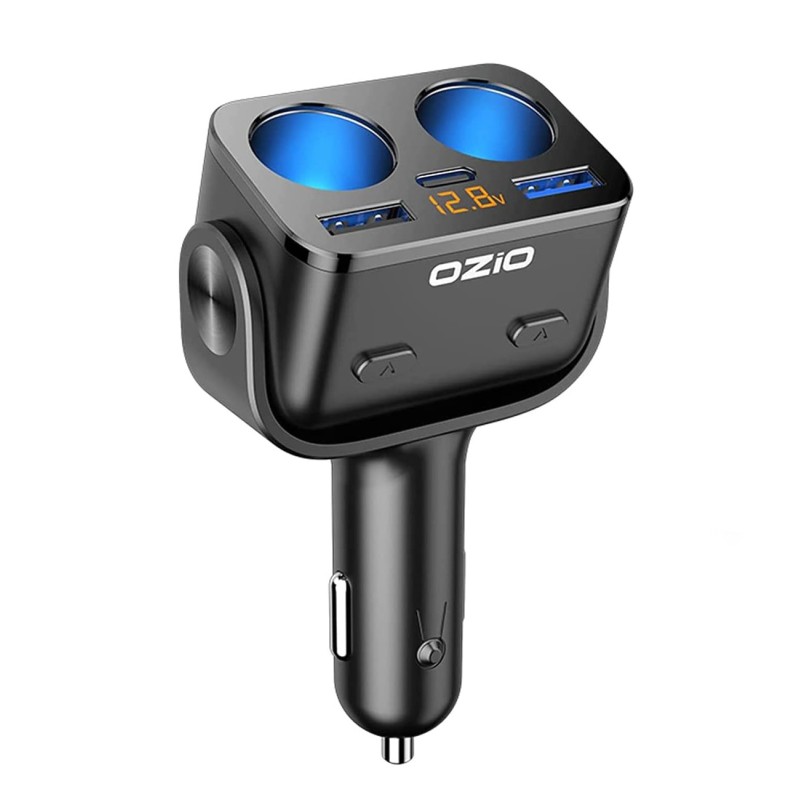 (CC-ELCP) OZIO 車載充電器 QC 3.0 USB, USB, C型充電器適配器 DC 12/24V, 帶電壓顯示, 90W [HMJ0827]