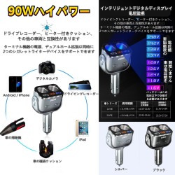 (CC-ELCP) OZIO 車載充電器 QC 3.0 USB, USB, C型充電器適配器 DC 12/24V, 帶電壓顯示, 90W [HMJ0827]