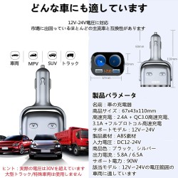 (CC-ELCP) OZIO 車載充電器 QC 3.0 USB, USB, C型充電器適配器 DC 12/24V, 帶電壓顯示, 90W [HMJ0827]