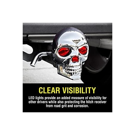 (CC-TH) Bully Chrome ABS Plastic Universal Fit Truck Skull Hitch Cover Fits 1.25" and 2" Hitch Receivers [CR-018]