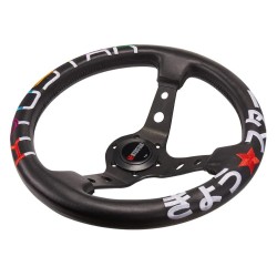 (CC-SW) Kyostar Horn Stitched Leather Deep Dish Steering Wheel, 14”/ 350mm [KD8228BK]