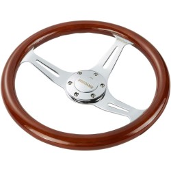 (CC-SW) Kyostar Grant Classic Nostalgia Style Wood Grain Steering Wheel Spoke Horn Button, 14”/ 350mm (Silver) [KD8237SR]