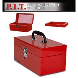 (GG-TB) P.I.T Portable Removable Tray Heavy Steel Tool Box with Metal Latch Closure [Alloy Steel-RD]