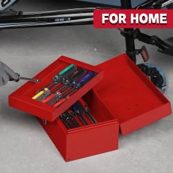 (GG-TB) P.I.T Portable Removable Tray Heavy Steel Tool Box with Metal Latch Closure [Alloy Steel-RD]