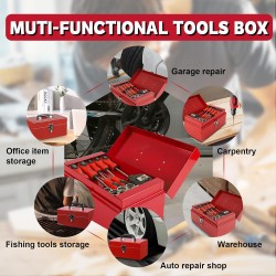 (GG-TB) P.I.T Portable Removable Tray Heavy Steel Tool Box with Metal Latch Closure [Alloy Steel-RD]