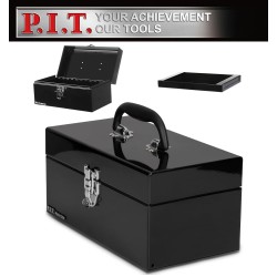 (GG-TB) P.I.T Portable Removable Tray Heavy Steel Tool Box with Metal Latch Closure [Alloy Steel-BK]