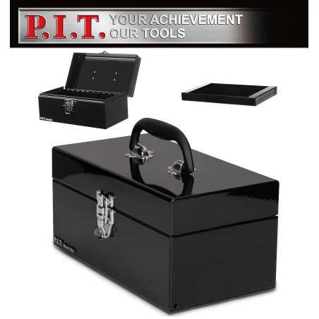 (GG-TB) P.I.T Portable Removable Tray Heavy Steel Tool Box with Metal Latch Closure [Alloy Steel-BK]