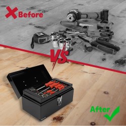 (GG-TB) P.I.T Portable Removable Tray Heavy Steel Tool Box with Metal Latch Closure [Alloy Steel-BK]