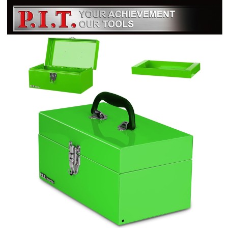 (GG-TB) P.I.T Portable Removable Tray Heavy Steel Tool Box with Metal Latch Closure [Alloy Steel-GR]