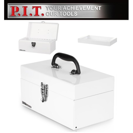 (GG-TB) P.I.T Portable Removable Tray Heavy Steel Tool Box with Metal Latch Closure [Alloy Steel-WH]