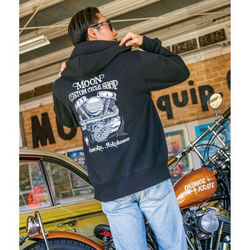 (G-AP-CJ) MOON Custom Cycle Shop Panhead Zip Hoodie [MQS179BK]