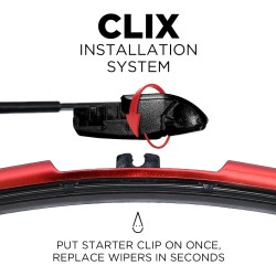 (CC-WB) AutoTex Clix Chrome Collection Wiper Blade, Red [‎AutoTex-CC-RD]